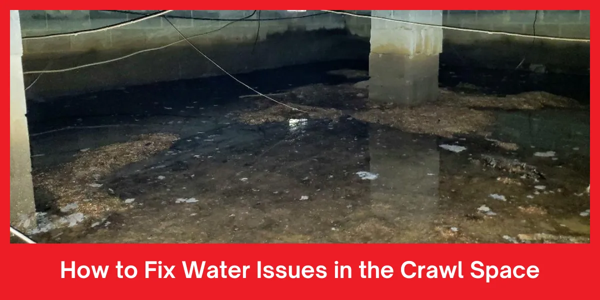 How to Fix Water Issues in the Crawl Space A flooded crawl space showing damp soil, highlighting the need for water issue solutions.