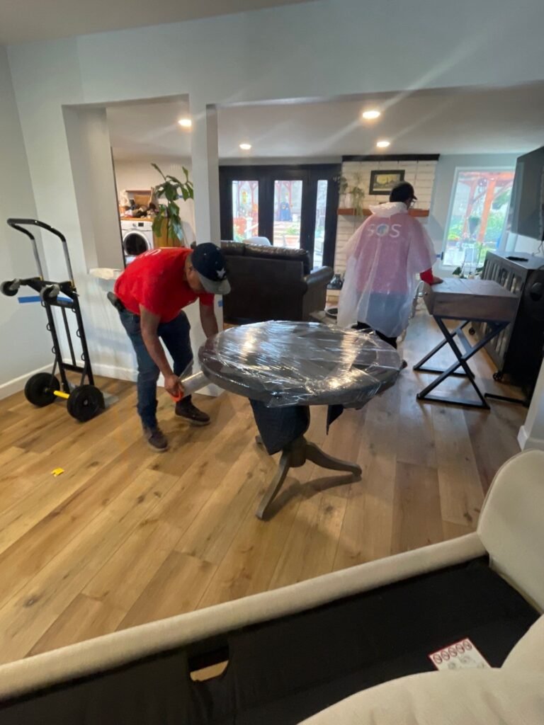 Furniture moved clear before drying begins in a house